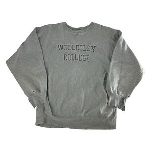 Vintage 80s Champion Reverse Weave Sweatshirt Men XL Grey Wellesley College Crew